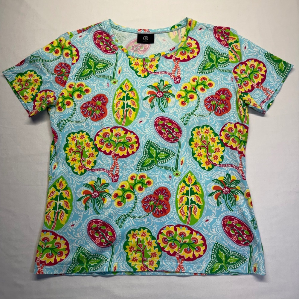 Bogner Botanical Paisley Floral Stretch Tee‎ Resort Coastal Golf Top Women 10